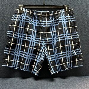 8943 Burberry Black and Blue Plaid Swim Trunks Men’s L